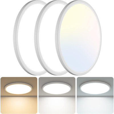 Plafonnier encastré 13 pouces, paquet de 3, plafonnier ultra-plat à DEL 2800LM 28W, 3000K, 4500K, 6000K, plafonnier à profil bas sélectionnable pour chambre à coucher, cuisine et salon