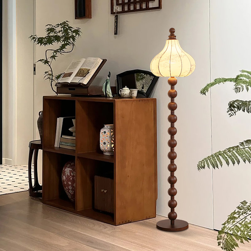Mid-Century Vintage Solid Wood and Fabric Floor Lamp