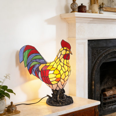 Lampe de table 16 po Tiffany Vintage Cooster en verre coloré (ampoule incluse)