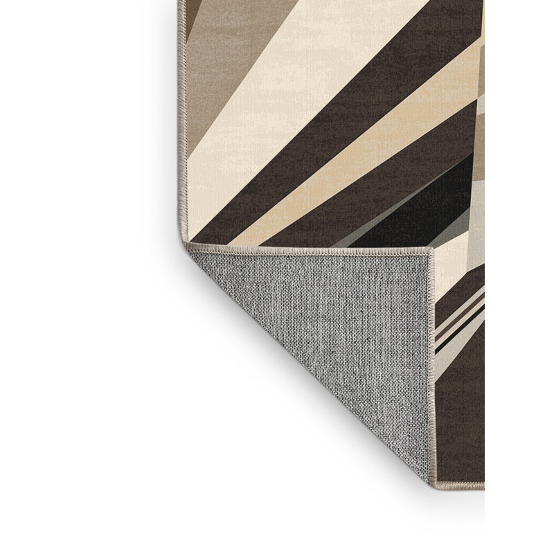 Machine Washable Orsolya Buenos Aires Obelisk Modern & Contemporary Geometric Rug in Beige – Beige Binding, 8x10