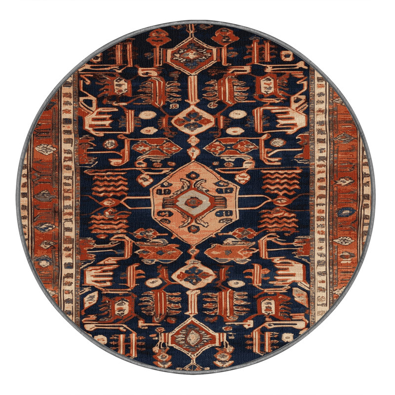 Tapis brun turc lavable à la machine, Rond 4 pi