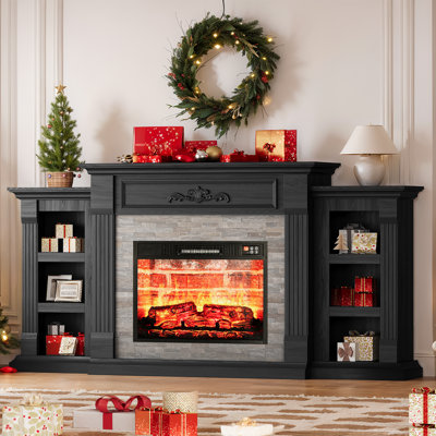 Aileah 72" W Farmhouse Tv Stand With Electric Fireplace & Storage – Holds Tvs Up To 80", Heater Included For Living Room,black