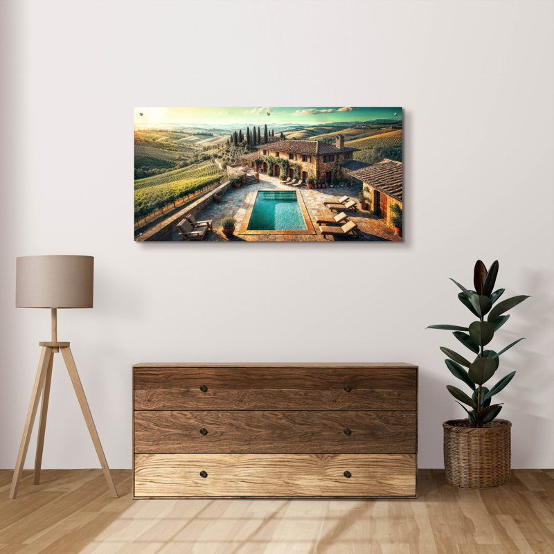«Tuscany Vineyard» par Rey Klimt, art mural acrylique, H 24 po x l 48 po