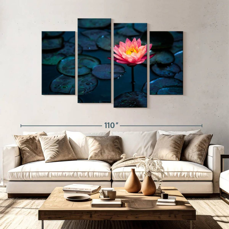 Fleur de lotus rose Harnek, H 54 po x l 84 po