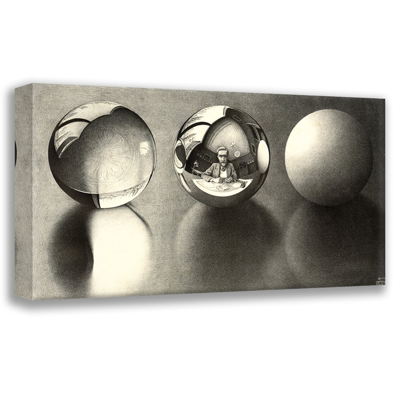 Three Spheres II Self Portrait by M.C.Escher Gallery Wrapped Canvas, 17" H x 24" W