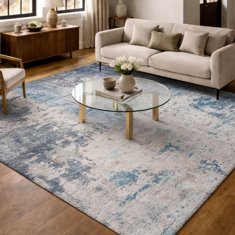 Machine Washable Indoor/Outdoor Chantille ACN2869 Abstract Rug, Blue, 9' x 12'