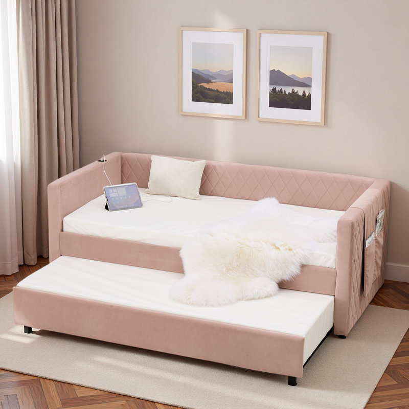Lit de jour Diamond Grid Velvet, Rose