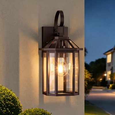 13.5''H Oil Rubbed Bronze Iron Outdoor Wall Light with Dusk to Dawn