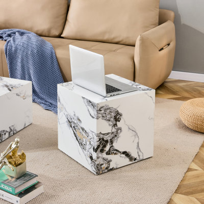Table basse moderne et moderne en bois aggloméré blanc avec motif d'autocollants - 15,75 pouces