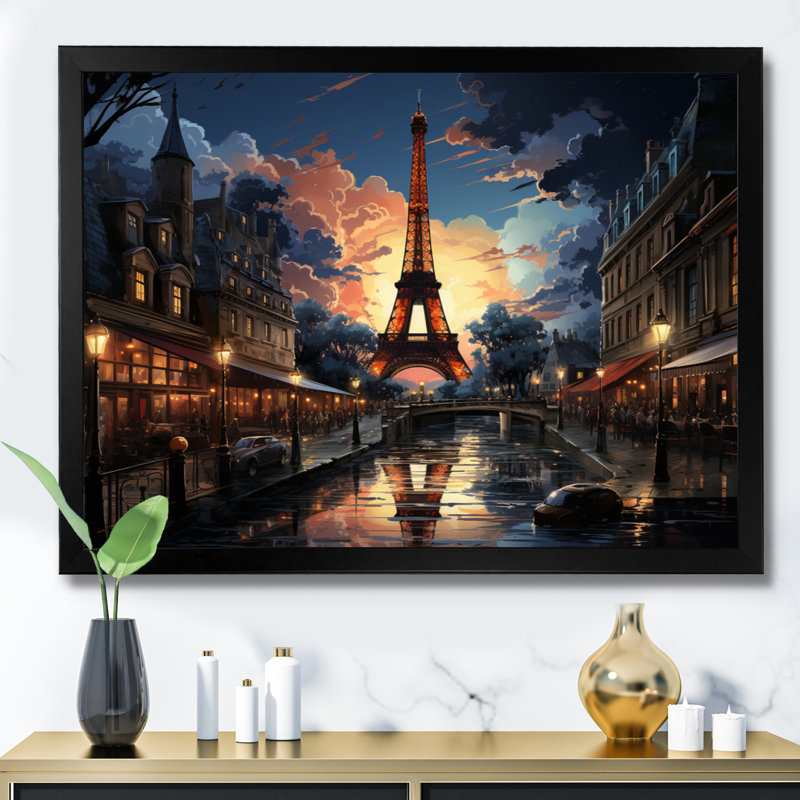 «Futuristic Paris Eiffel Tower Harmony - Franch», reproductions d'art mural, H 24 po x l 32 po x P 1 po, Cadre photo noir