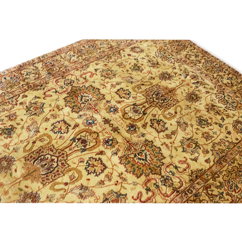 Tapis crème et doré de haute qualité noué à la main