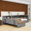 Platform Bed with Trundle, Drawer, Built-In Storage Shelves and Charging Station-2002463964