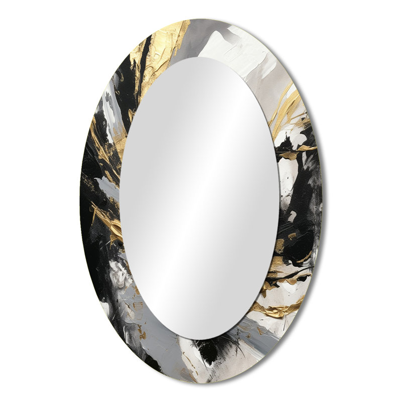 Mystery Awakening I - Miroir mural ovale moderne noir, 36 po x 24 po
