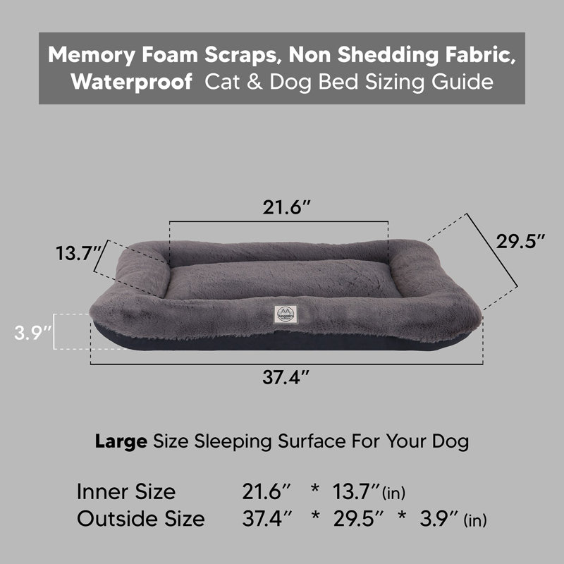 Jungolica Orthopedic Pet Bed, 95cm H x 75cm W x 10cm D, Dark Grey