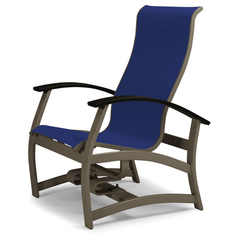 Askar Powder Coated Aluminum Outdoor Lounge Chair, Black P70, Atlantis Royal Blue Sunbrella®, Textured Beachwood