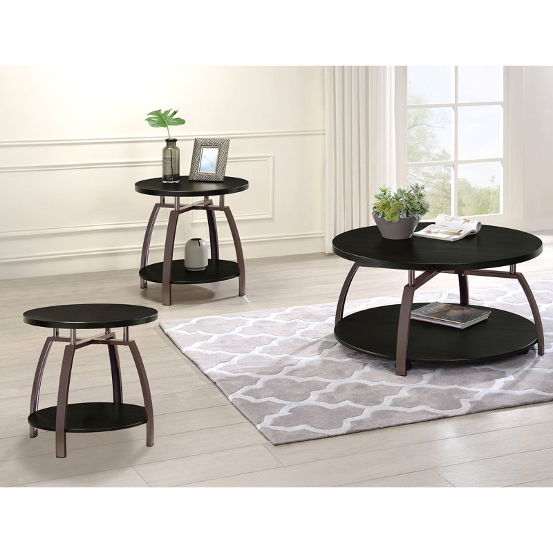 Ensemble de table ronde 3 pièces avec 3 tablettes ouvertes gris anthracite foncé