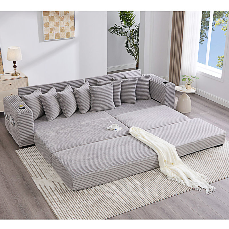Canapé modulaire en forme de L, canapé modulaire avec repose-pieds mobile, Velours côtelé gris pâle