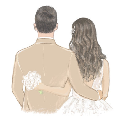 Bride And Groom On Wedding Day Hand Drawn Illustration - Wrapped Canvas Painting