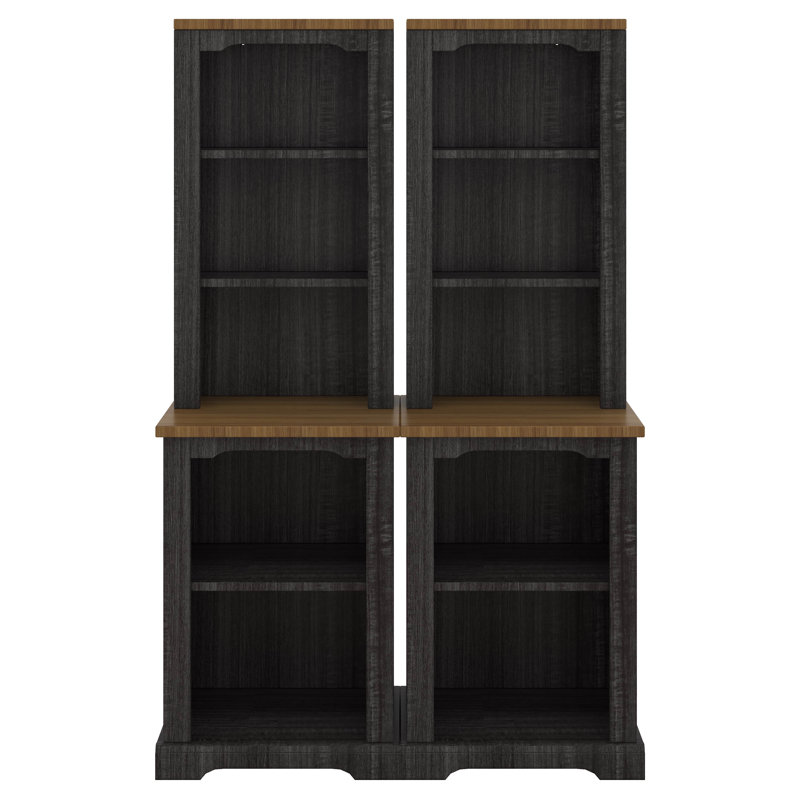 2-Piece Tall Freestanding Cabinet Set, Open Storage Bookshelf With Curved Design, Anti-Tip Device, Black