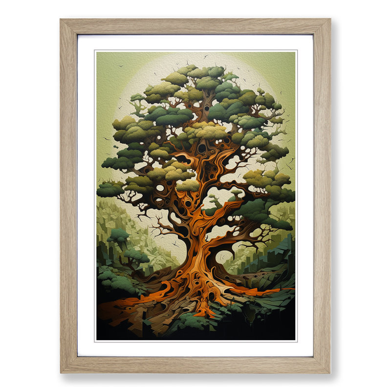 Oak Tree Orphism No.2 - Single Picture Frame Print on Wood, Oak, 46cm H x 34cm W x 2cm D