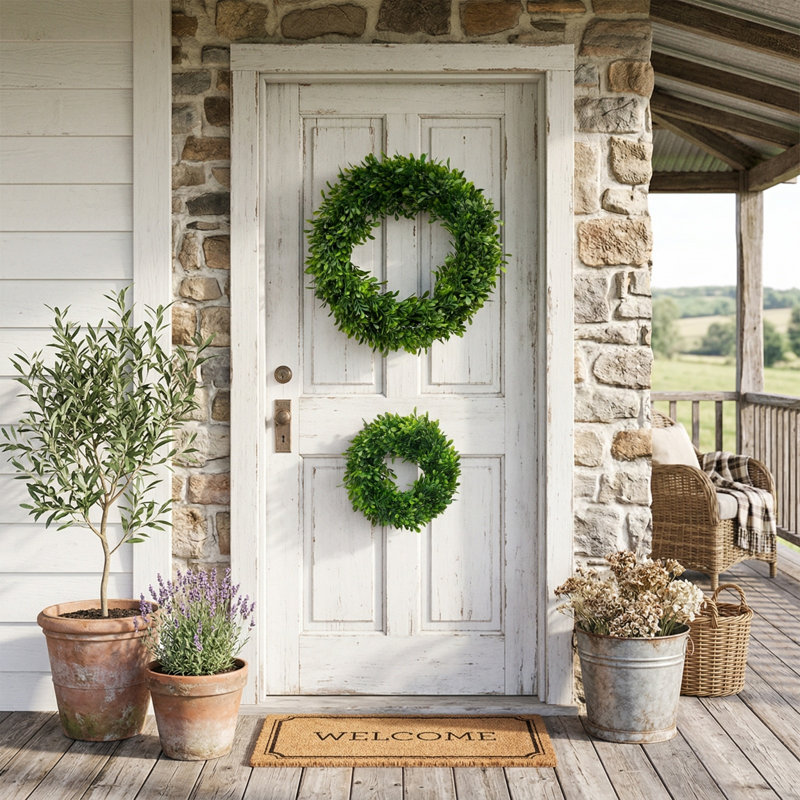 Ensemble de 2 couronnes de verdure pour la maison, le mariage, le mur et la fenêtre, grand 16 po x 2,5 po x 16 po, petit 12 po x 2 po x 12 po
