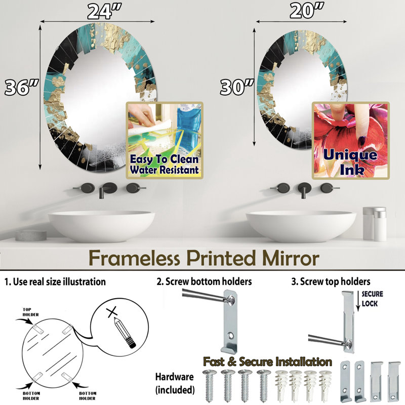 Raclette - Miroir mural moderne ovale, 30 po x 20 po