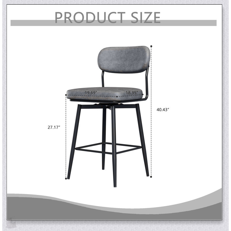 Ensemble de 2 tabourets de bar rotatifs à 360 ° avec coussins en cuir et supports en fer, confortables et élégants pour les cuisines et les restaurants