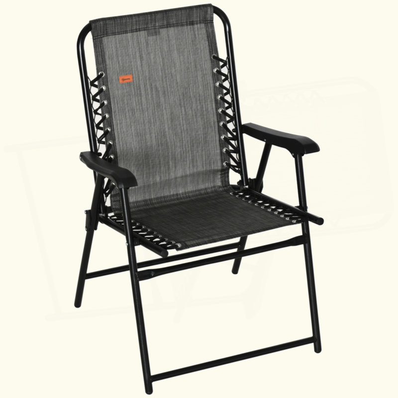 Patio Folding Chair, Outdoor Bungee Sling Chair W/ Armrests, Portable Lawn Chair For Camping, Garden, Pool, Beach, Backyard