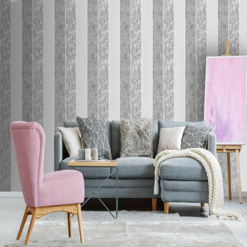 Superfresco Milan Suede Effect Striped Wallpaper, Grey