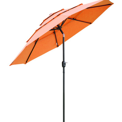 9Ft Patio Umbrella 3 - Orange. Stylish Outdoor Shade For Deck, Backyard, Lawn. Effortless Crank & Tilt Mechanism. 3 Ventilated Top. Robust Powder-Coated Steel Pole. 104.25"X92.5" H. 1.5" Pole