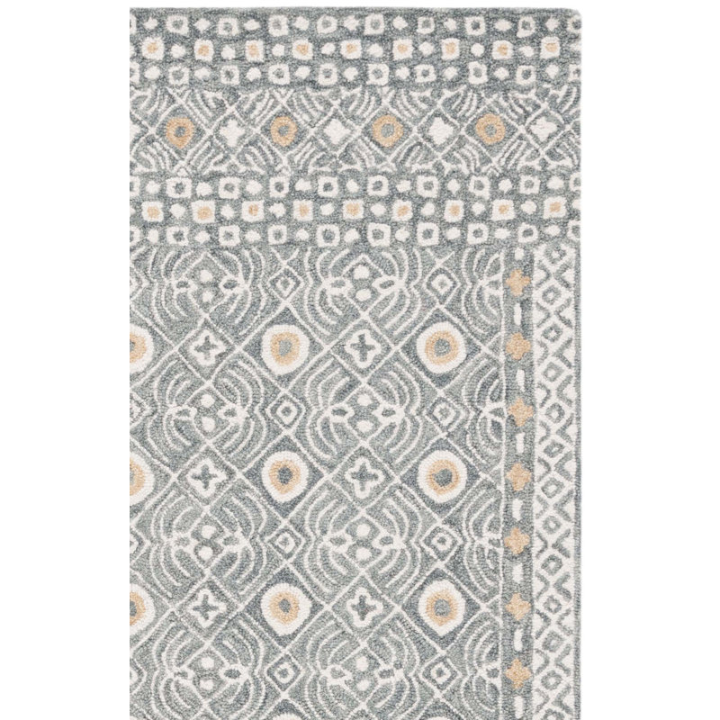 Tapis gris en laine et coton touffeté à la main Marentic, Tapis de couloir 2 pi 3 po x 7 pi