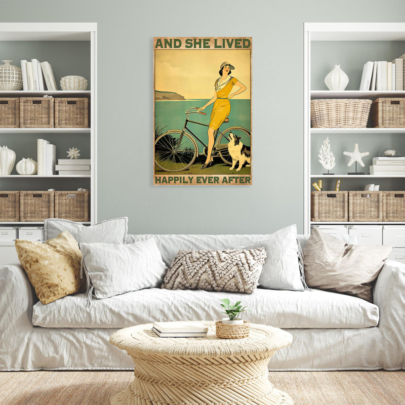 «Ilhaam Bicycle And She Lived Happily», reproduction d'art graphique sur toile tendue 1 pièce, H 20 po x l 16 po x P 1,25 po