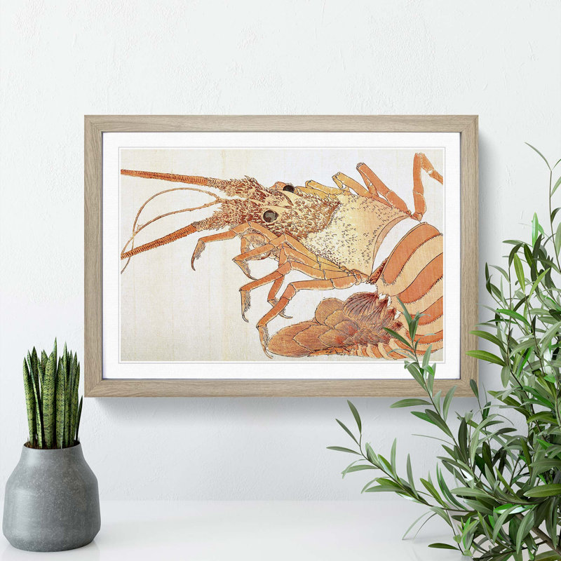 Lobster by Katsushika Hokusai - Picture Frame Painting Print, 27cm H x 36cm W x 2cm D, Oak Framed