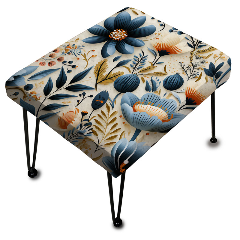 Motif floral rétro bleu et orange - Repose-pieds rectangulaire floral
