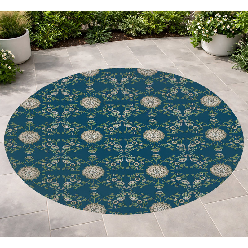 Aria Soft Step Outdoor Area Rug, Round 5', Navy