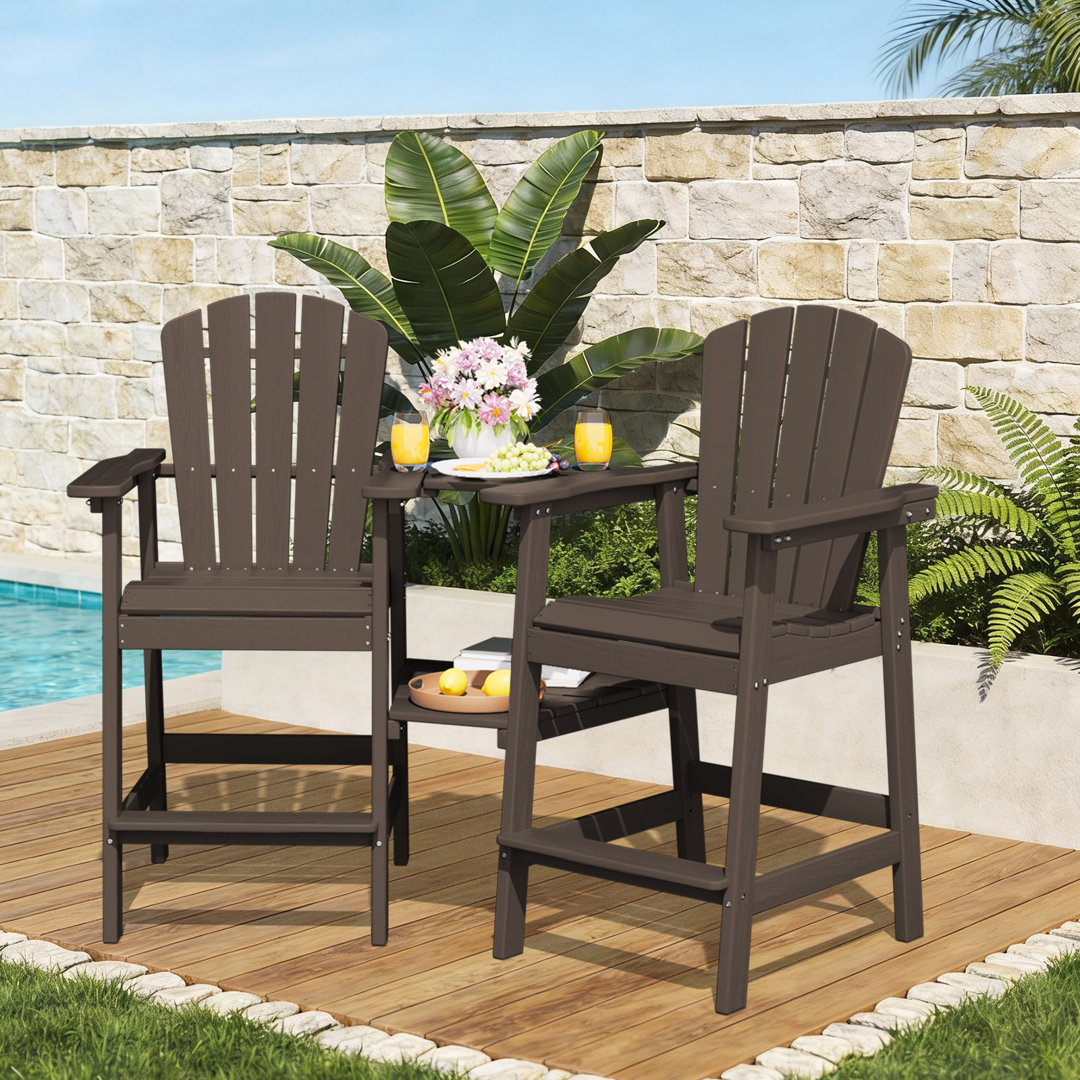 Wolak HDPE Outdoor Adirondack Chair Set With Detachable Tray Rosecliff Heights 
