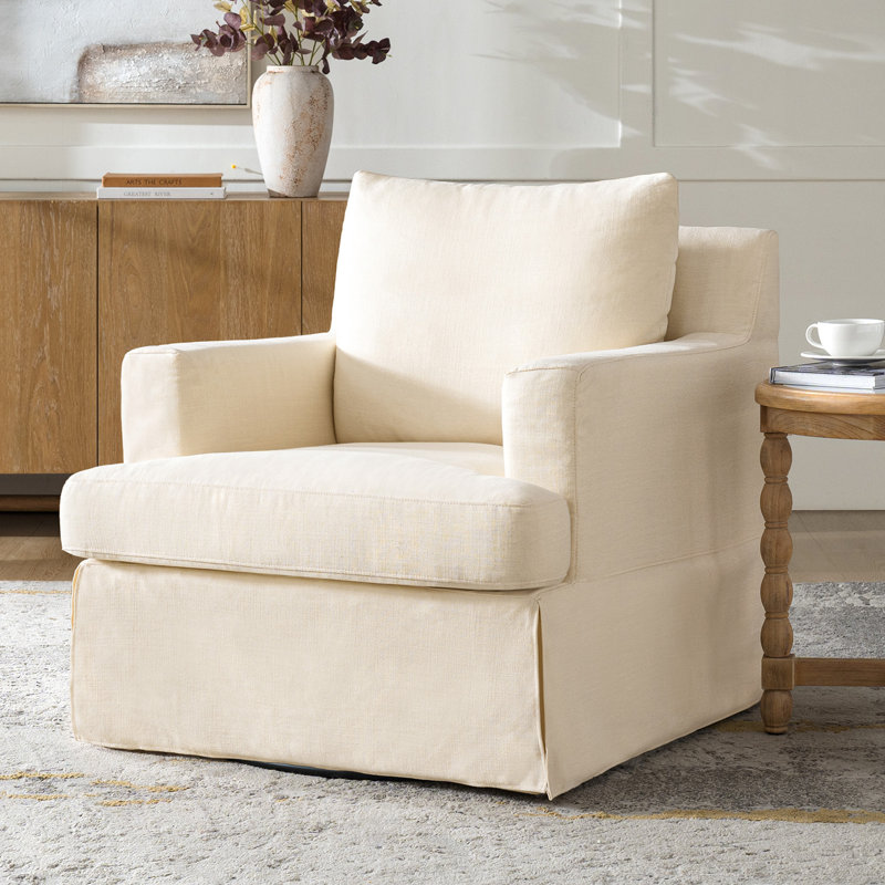 Fauteuil à bascule pivotant avec housse en duvet Isadoro, Crème