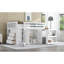 Lit mezzanine simple pour petite chambre, structure en bois d'hévéa massif ton blanc avec rangement intégré et bureau coulissant-129366112
