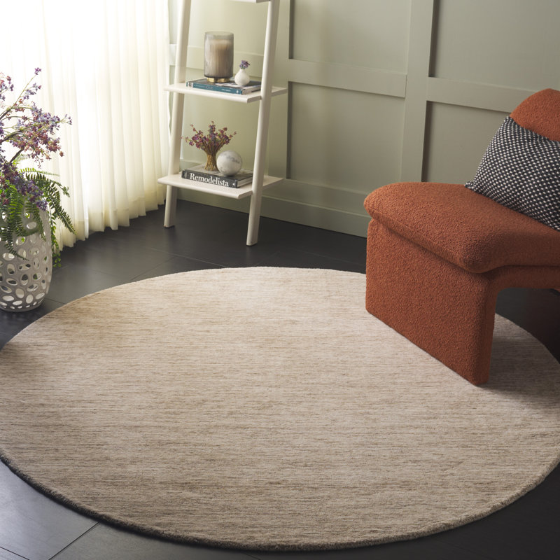 Funchess Handloomed Wool Cotton Rug in Beige, Round 6'
