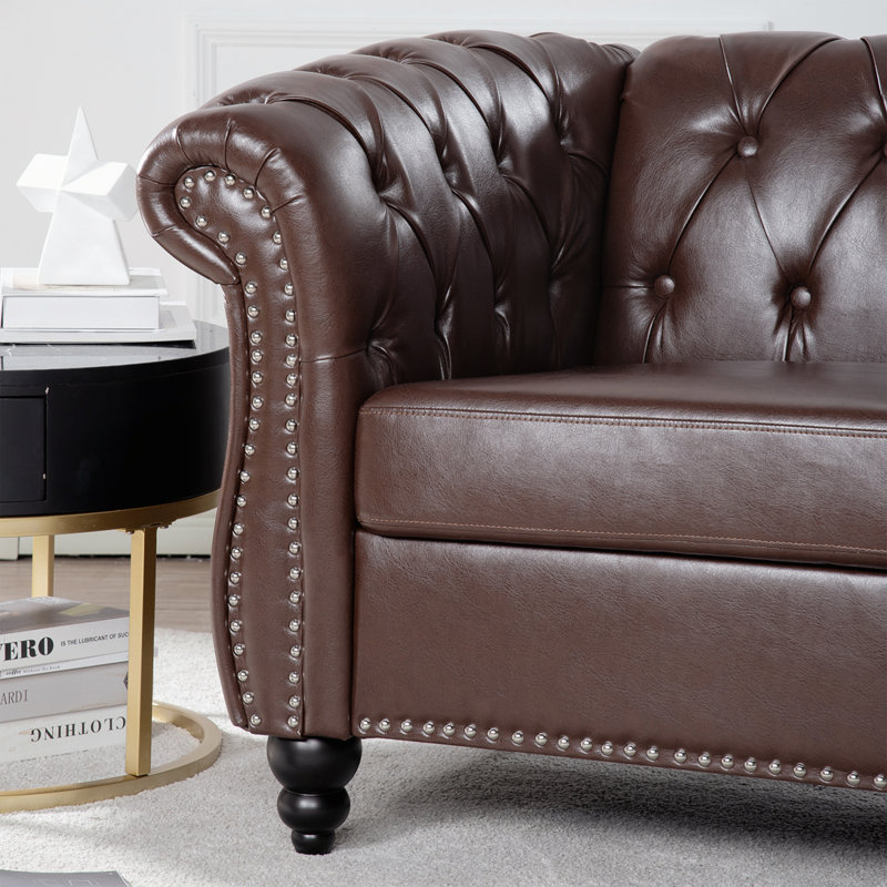 Rolled Arms Sofa Chair,Armchair, Black, Dark Brown Faux Leather Duplicate