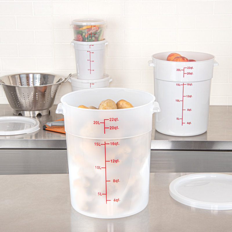 Contenant alimentaire de 22 pintes pour restaurant, 1 contenant translucide - couvercles vendus séparément, marqueurs de volume rouges, boîte à vaisselle, poignées latérales, pour ranger les aliments