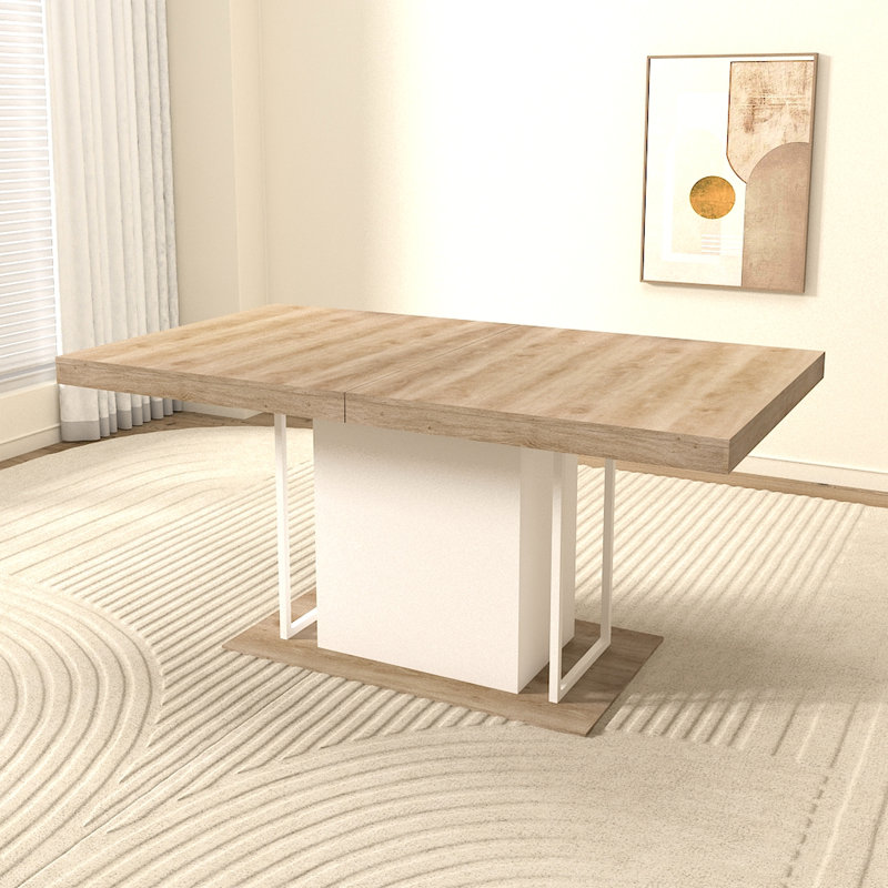 Table de salle à manger extensible aspect bois vieilli, 160 à 200 cm, 6 options de 10 sièges, chêne blanc, table de style stable pour la salle à manger, disposition des sièges, plateforme