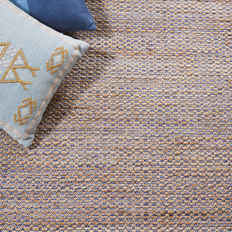 Krew Natural Fiber Hand Woven Jute/Wool Geometric Rug in Natural/Navy, Runner 2'6" x 8'