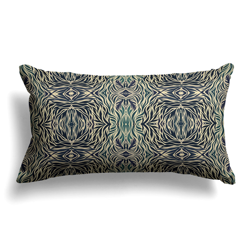 Leafy Whirl  Rectangular Throw Pillow, Blue/Green