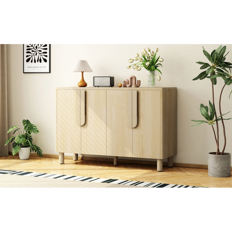 Buffet à 4 portes avec tablettes réglables pour la salle à manger, la cuisine et le salon, Naturel