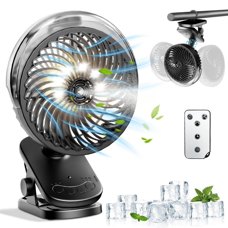 Ventilateur à pince auto-oscillant avec Mister, 6000 mAh, télécommande