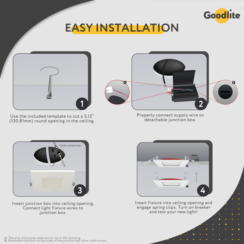 5'' LED Fire Rated & Certified Square Ultra Slim Downlight - Selectable Color, Dimmable 1200 Lumens 