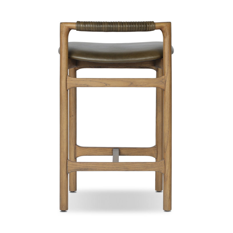 Baden Stool, Counter Stool (26" Seat Height), Dulane Moss/Genuine Leather, Toasted Nettlewood