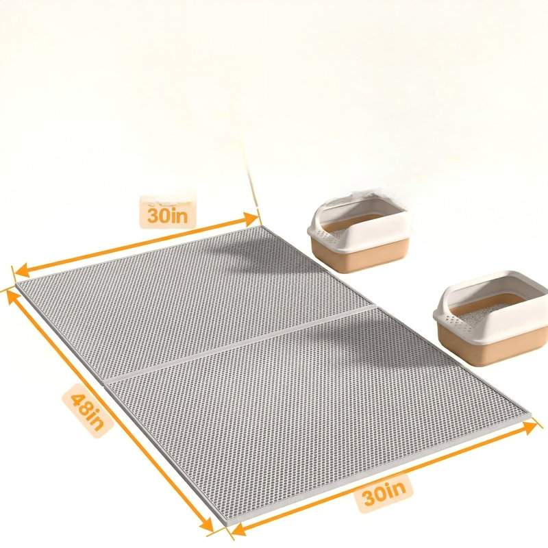 Ensemble de 2 tapis pour litière pour chat, double couche, imperméable et à l'épreuve de l'urine, litière à piège, 30 po x 24 po, gris