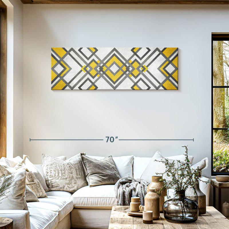 Diamant abstrait géométrique sur toile, H 17 po x l 51 po x P 1,25 po